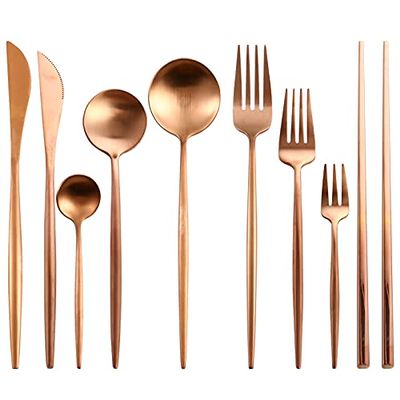 Silverware Set, Frosted Cutlery Set BY KKZY (Color : Rose gold)