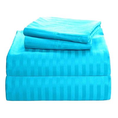 Sleeper Sofa Sheet Set - 4 Piece Luxury Bed Sheets Extra Soft, 500-TC Pure Organic Cotton (Easy Fit Upto 6" inches Deep Pocket) Full Sofa Size Sheet Set Turquoise Stripe