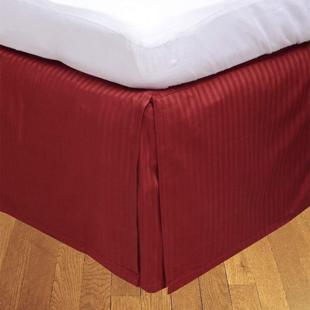500 Thread Count Egyptian Cotton Split Corner Bed Skirt/Dust Ruffle Queen Size Bed Skirt - 24" Inch Drop Length Burgundy Stripe