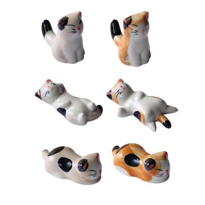 6pcs Fork Holder Dinner Spoon Stand Kitten Chopsticks Holder Cat Ceramic Chopstick Holder Chopsticks Rest Chopsticks Stand