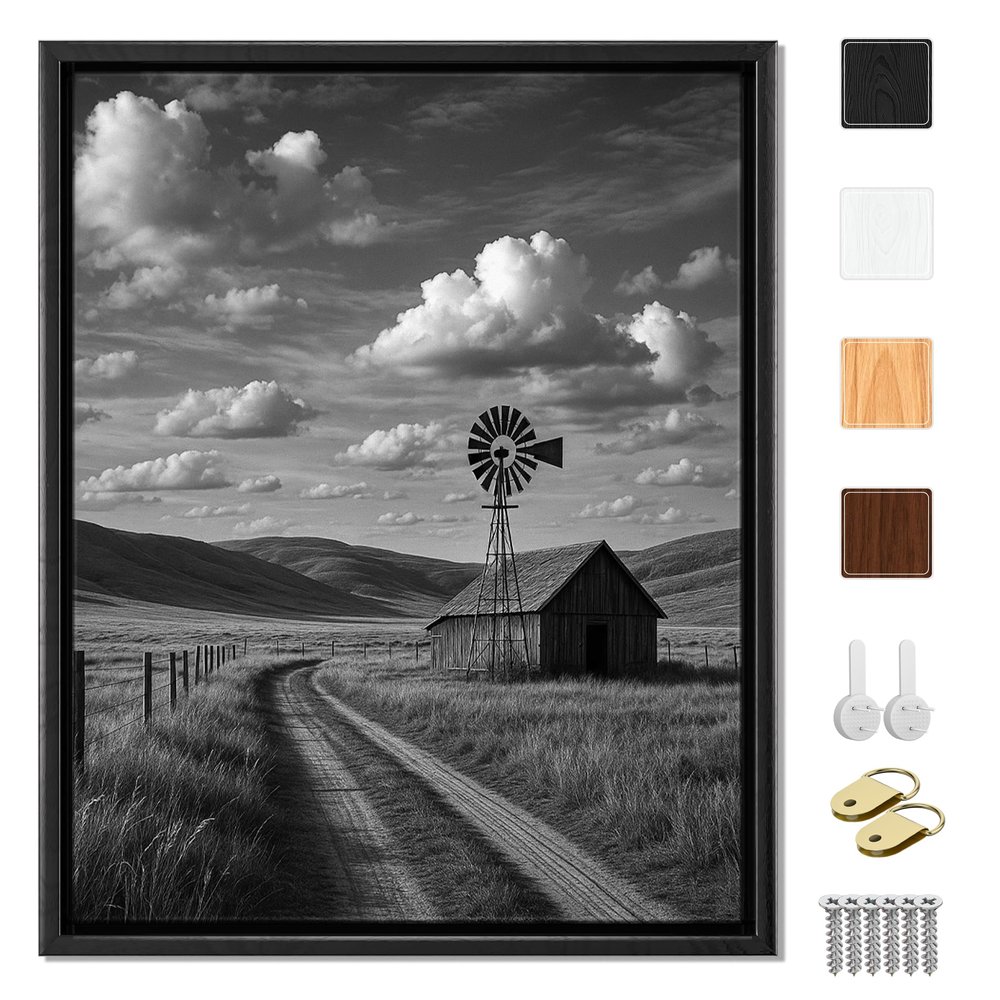 Sunwes Canvas Floater Frame for 11.25Deep Gallery Wrapped Canvas, Wood-Look Floating Frame Wall Artwork for Oil Paintings, Gallery Bedroom, Living Room, Studio, Made in USA (Black,18x36)