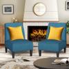 ALISH Accent Chairs Set of 2 Upholstered Living Room Chairs Armless Side Chairs Bedroom Chairs with Curved Backrest and Wooden Legs Blue view 1