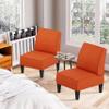 ALISH Accent Chairs Set of 2 Upholstered Living Room Chairs Armless Side Chairs Bedroom Chairs with Curved Backrest and Wooden Legs Orange view 3