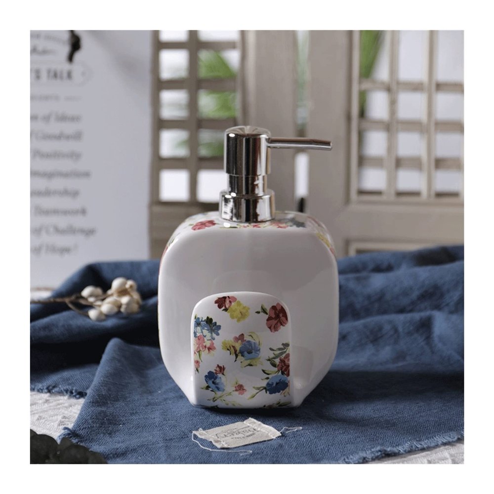 BDPP Soap Dispenser + Sponge Holder Ceramic Kitchen Soap Dispenser Bathroom Sink Soap Liquid Pump Multi-Purpose (Color : White)