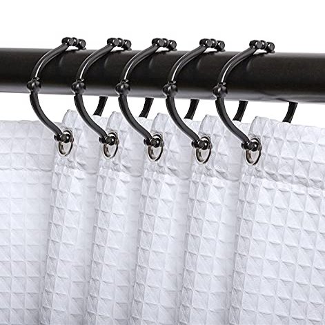 Utopia Alley Shower Rings, Shower Curtain Rings for Bathroom, Rustproof Zinc Shower Curtain Hooks Rings, Set of 12 (Black)
