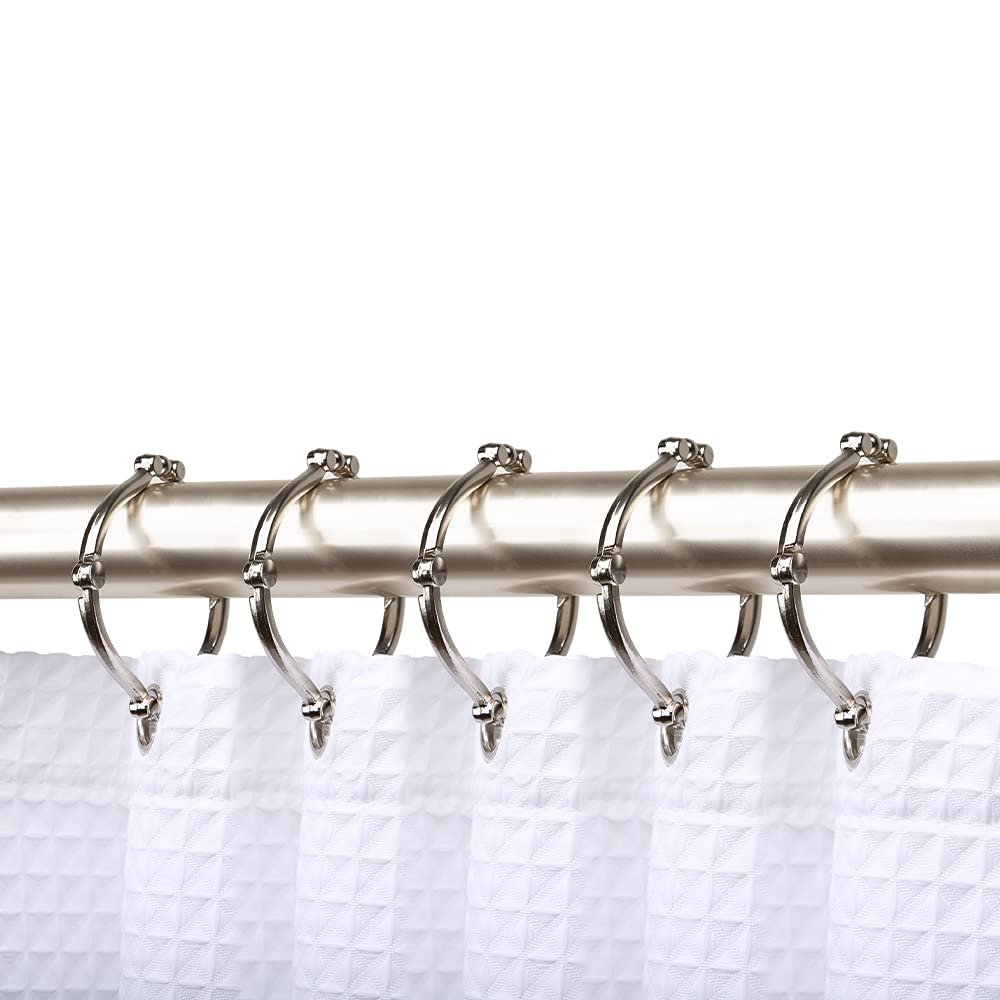 Utopia Alley Shower Rings, Shower Curtain Rings for Bathroom, Rustproof Zinc Shower Curtain Hooks Rings, Set of 12 (Brushed Nickel)