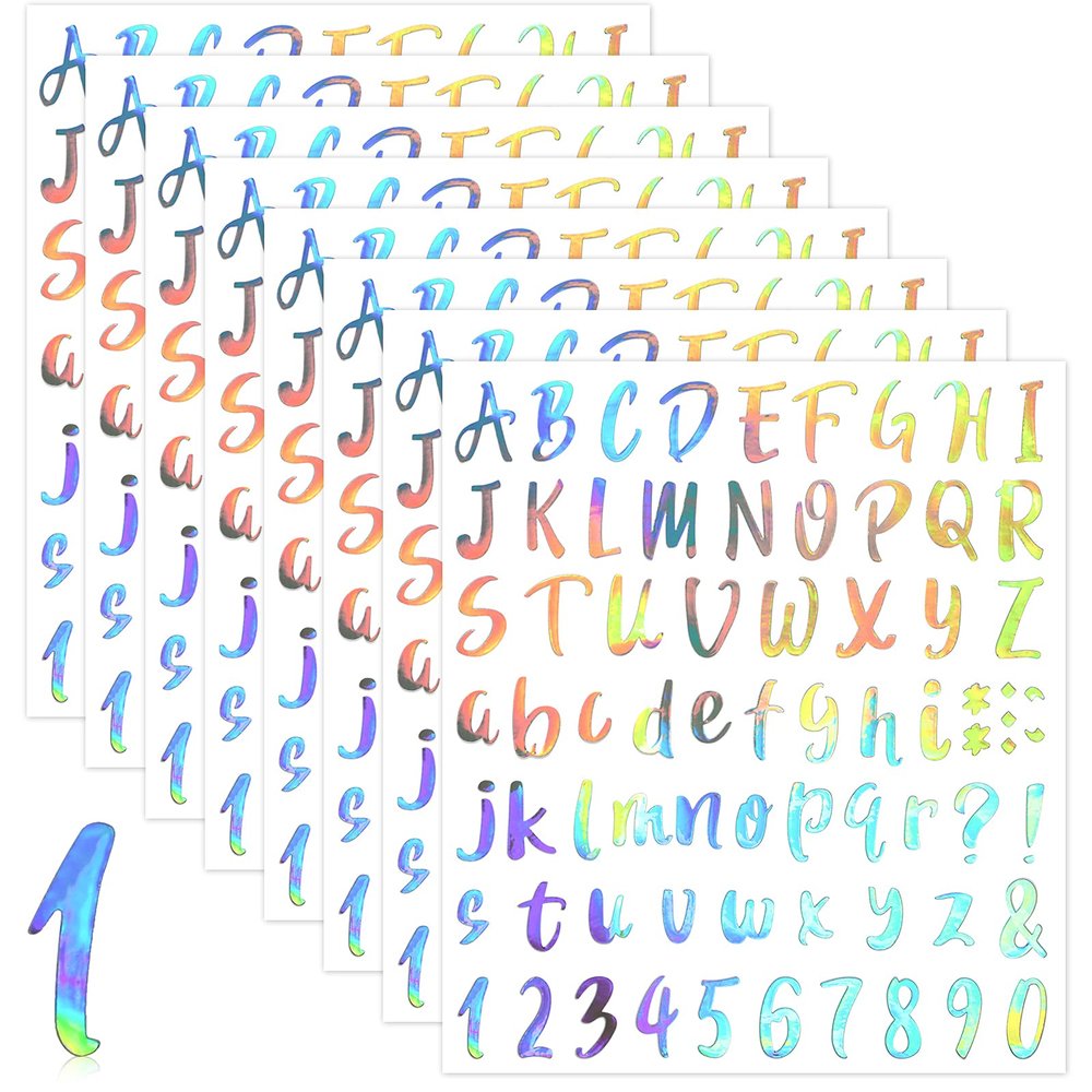 Outus Valentine's Day 576 Pieces 8 Sheets Letters Stickers Self Adhesive Vinyl Letter Alphabet Number Stickers Mailbox Numbers Sticker, Decals for Classroom Decor, Sign, Door(Silver,1 Inch)