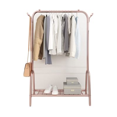 XINGLL Coat Rack Stand, Single Pole Type Floor-to-Ceiling Metal Coat Rack for Bedroom Corridor Office Hanger, 3 in 1 Design Shelf with Base Rack, 3 Colors (Color : Pink, Size : 100x33x147cm)