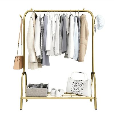 XINGLL Coat Rack Stand, Single Pole Type Floor-to-Ceiling Metal Coat Rack for Bedroom Corridor Office Hanger, 3 in 1 Design Shelf with Base Rack, 3 Colors (Color : Gold, Size : 120x33x147cm)