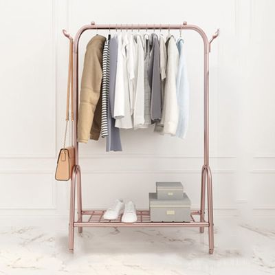 XINGLL Coat Rack Stand, Single Pole Type Floor-to-Ceiling Metal Coat Rack for Bedroom Corridor Office Hanger, 3 in 1 Design Shelf with Base Rack, 3 Colors (Color : Pink, Size : 120x33x147cm)
