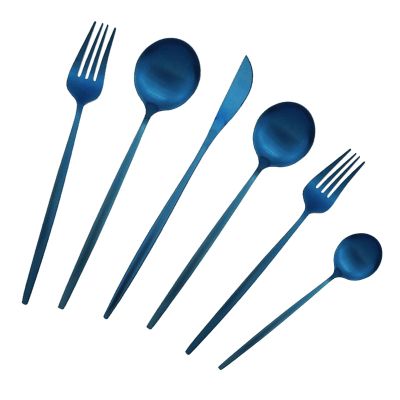 BRIIEC Matte Blue Silverware Set, Satin Finish 36-Piece Stainless Steel Flatware Set with Flat Handle, Kitchen Utensil Set Service for 6, Include coffee spoon