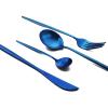 BRIIEC Matte Blue Silverware Set, Satin Finish 36-Piece Stainless Steel Flatware Set with Flat Handle, Kitchen Utensil Set Service for 6, Include coffee spoon view 2