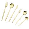 BRIIEC Silverware Set, Satin Finish 36-Piece Stainless Steel Flatware Set with Flat Handle, Kitchen Utensil Set Service for 6, Include coffee spoon - Champagne Gold view 1