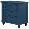 TITA-DONG Blue Wood 3 Drawers Dresser, 3 Drawer Nightstand with Pull-Out Tray, Fully Assembled Bedside Table Side End Table for Living Room/Bedroom view 1