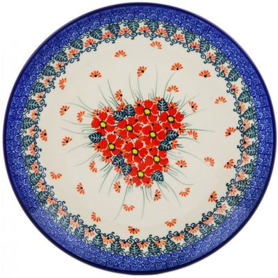 Polmedia Polish Pottery Lunch Plate UNIKAT - Pink Forget Me Not Pattern Handmade in Boleslawiec Poland by Ceramika Artystyczna + Certificate of Authenticity