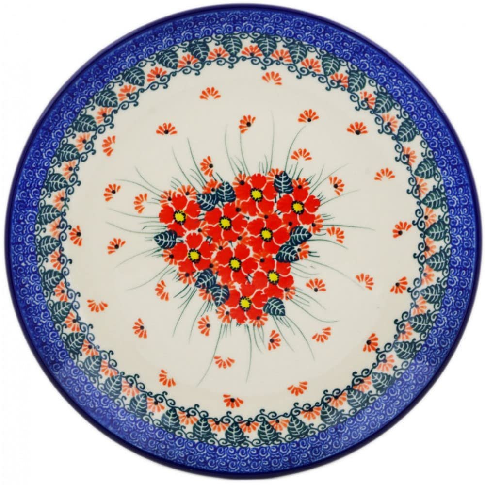 Polmedia Polish Pottery Lunch Plate UNIKAT - Pink Forget Me Not Pattern Handmade in Boleslawiec Poland by Ceramika Artystyczna + Certificate of Authenticity