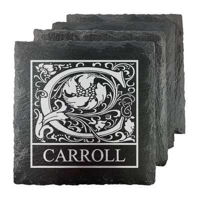 Carroll Personalized Initial Slate Coasters - Set of 4