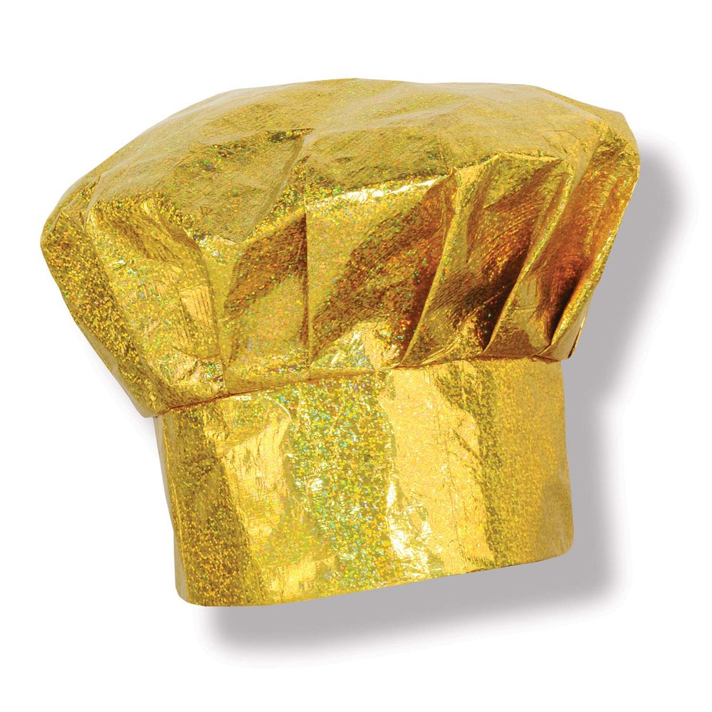 Beistle Set of 6 Plastic Coated Prismatic Gold Chef's Fabric Hats 13.5"