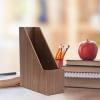 Cabilock 1pc Wooden Book Storage Box Chic Organizer for Office Home Large Capacity File Holder for Books Magazines and Documents Walnut Finish Stylish Desk Storage view 4
