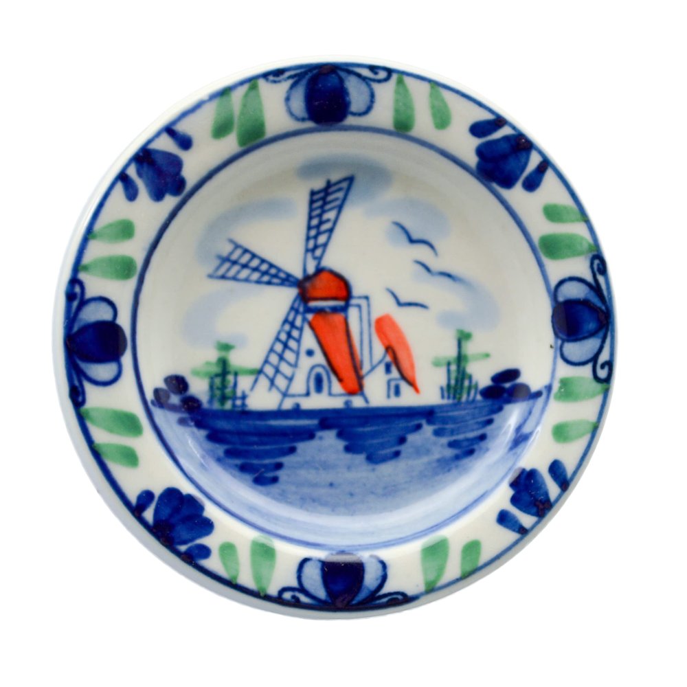 Colorful Windmill Scene Ceramic Windmill 2.75" Plate Kitchen Magnet | DutchGiftOutlet