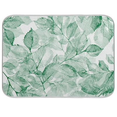 Absorbent Dish Drying Mat for Kitchen Counter - Green Leaf Microfiber Drying Pad, Reversible Drainer Mats for Countertop, Large 18 x 24 inch