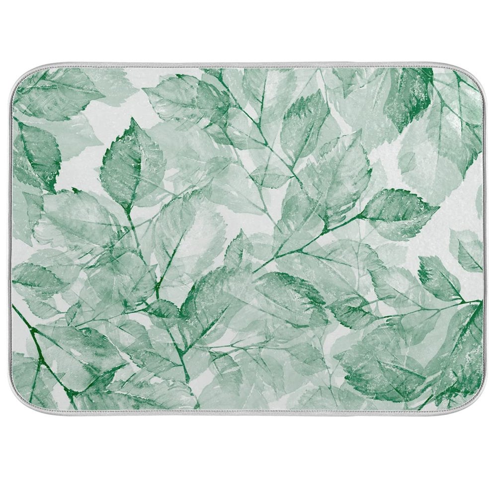 Absorbent Dish Drying Mat for Kitchen Counter - Green Leaf Microfiber Drying Pad, Reversible Drainer Mats for Countertop, Large 18 x 24 inch
