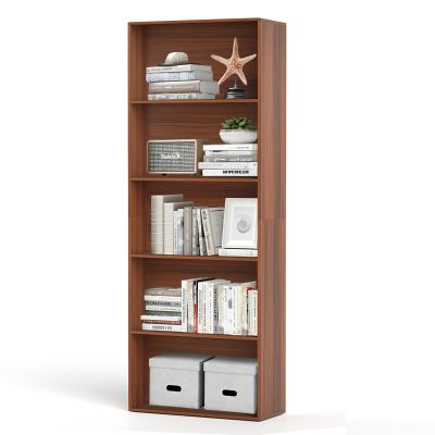 DORTALA Bookcase 5-Shelf Multi-Functional Modern Wood Storage Display Open Bookshelf for Home Office, Walnut