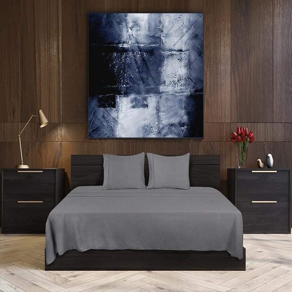 1200-Thread-Count Best 100% Egpytian Cotton 4PC Bed Sheet Set RV King Size Fit 6-10" Inches Deep Pocket (Solid, Grey) - Machine Washable