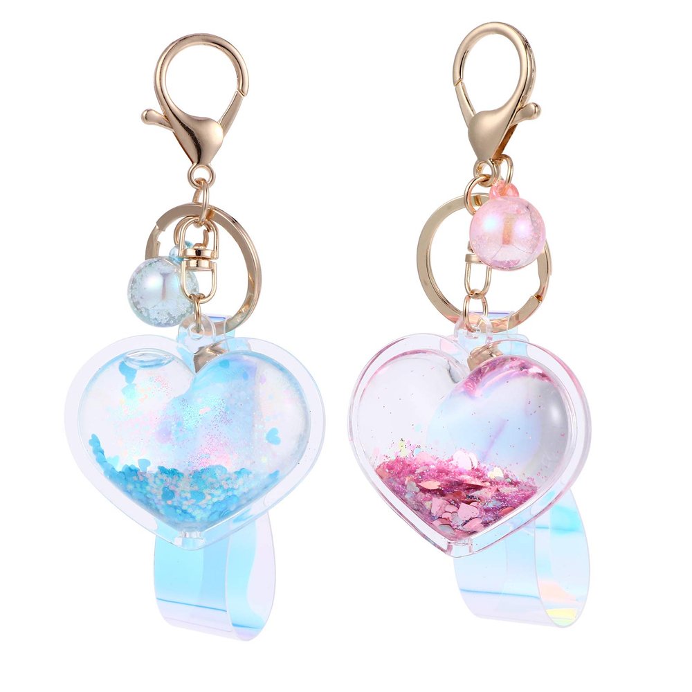 ABOOFAN 2 Pcs 1 Set Quicksand Love Pendant Keychain Novelty Keyring Love Keyring Sequin Key Chains Valentines Day Decor Hanging Decorations Plastic Wallet Child Handbag