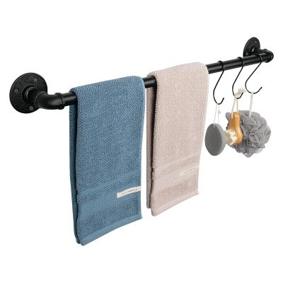 Jeasor Industrial Pipe Towel Rack Towel Bar, Heavy Duty Wall Mounted Rustic Farmhouse Bath Towel Holder for Bathroom (Black, 32 inch)