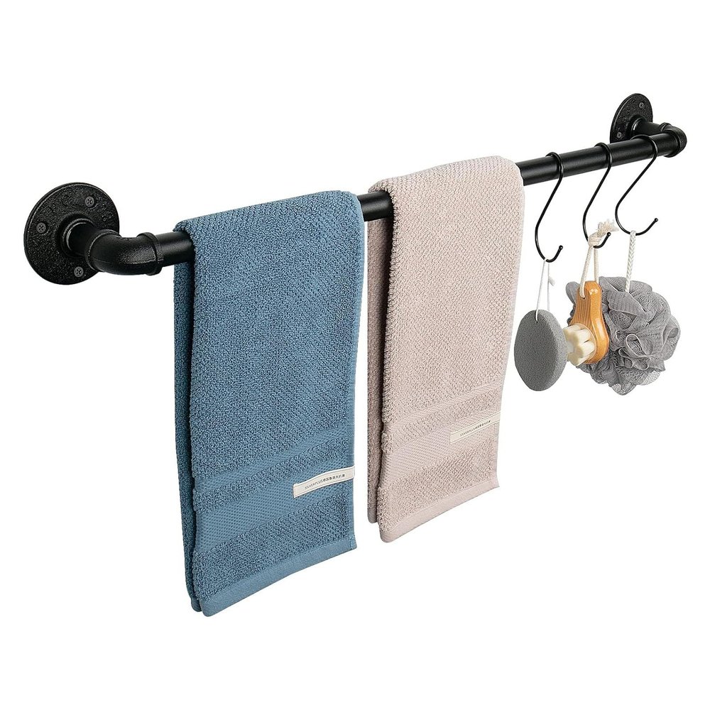 Jeasor Industrial Pipe Towel Rack Towel Bar, Heavy Duty Wall Mounted Rustic Farmhouse Bath Towel Holder for Bathroom (Black, 32 inch)