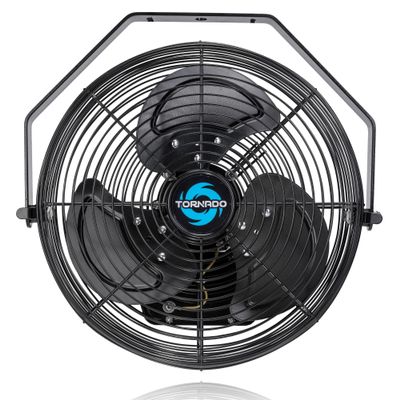 Tornado 12 Inch Outdoor Water-Resistant Metal Industrial Wall Mounted Fan IPX4 Rated High Velocity Wall Fan For Commercial, Industrial, Residential, 3 Speed 6.6 FT Cord cETL Safety Listed, Black