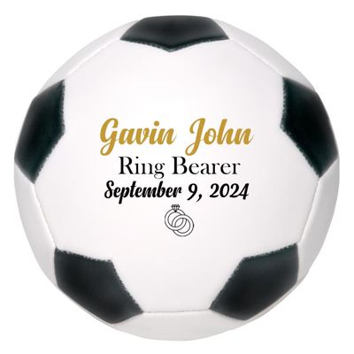 Ballstars Personalized Custom Ring Bearer Soccer Ball Proposal Gift for Wedding Party Ring Security | Customizable with Name and Wedding Date (Full Size 12" Official Size 5 with Base)