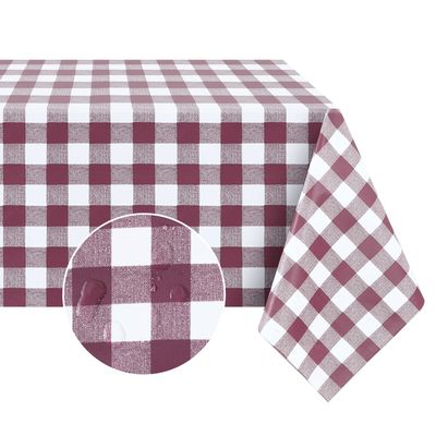 Romanstile Rectangle Vinyl Tablecloth, 100% Waterproof Buffalo Gingham Plastic Table Cloth, Heavy Duty Wipeable Checkered Table Covers for Outdoor, Camping, Picnic, Patio - 52 x 70, Burgundy