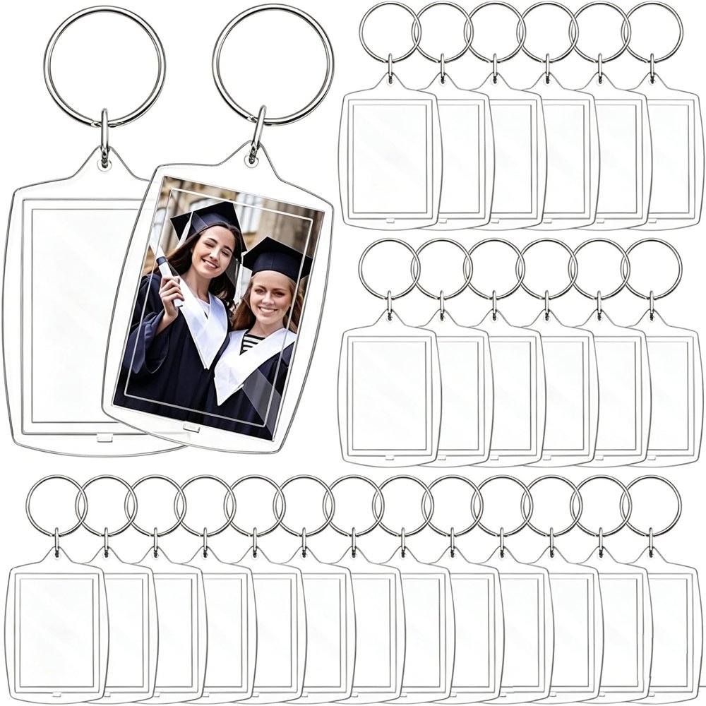 Bamboopack 25Pcs Blank Photo Frame Insert Keychains Acrylic Photo Snap-in Key Chain Custom Personalised Insert Photo Picture Frame Keychain Keyring(Clear)