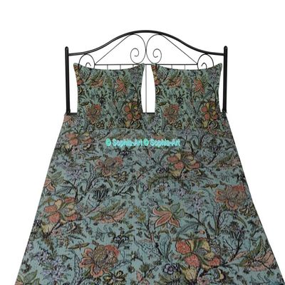 New Handmade Indian Kantha Blanket Blanket Unique Art Floral Boho Cotton Beautiful Throw Pure Cotton Quilt (Green, King 90"x108" with Sham Cover)