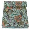 New Handmade Indian Kantha Blanket Blanket Unique Art Floral Boho Cotton Beautiful Throw Pure Cotton Quilt (Green, King 90"x108" with Sham Cover) view 2