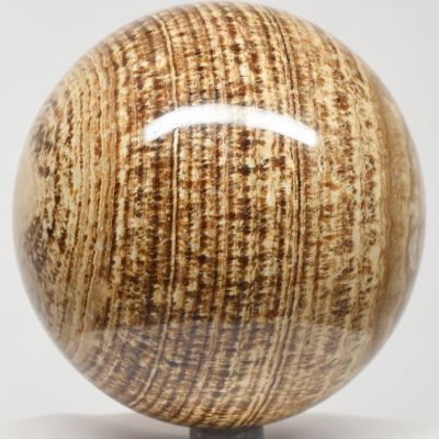 3.5" 2LBs Banded Cream Brown Aragonite Sphere Polished Natural Layered SW UV Reactive Gemstone Crystal Mineral Ball - Peru + Stand