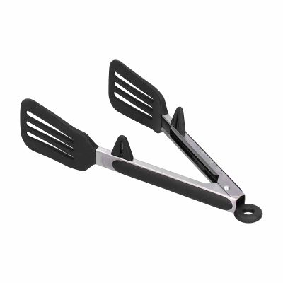 Fdit Cooking Tongs, Stainless Steel Kitchen Silicone Serving Tongs Food Spatula Clamp Meat Barbecue Steak Tongs Baking Tool for Home BBQ (9 inch-Black)