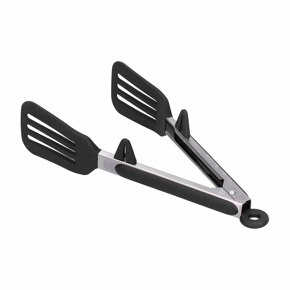 Fdit Cooking Tongs, Stainless Steel Kitchen Silicone Serving Tongs Food Spatula Clamp Meat Barbecue Steak Tongs Baking Tool for Home BBQ (9 inch-Black)