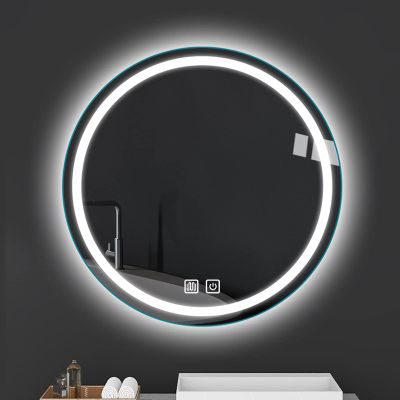 LIGUOYI Round Mirror for Bathroom with Led Lighting, Circle Dimmable Wall Mounted Mirror, 32/28/24/20inch, Anti-Fog Makeup Mirror, Touch Switch, Stepless Dimming, Three Light Colors, IP65