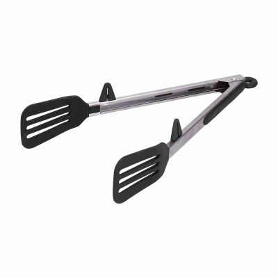 Fdit Cooking Tongs, Stainless Steel with Silicone, 12 Inch, Black, Kitchen Serving Tongs for BBQ, Grilling, Steak