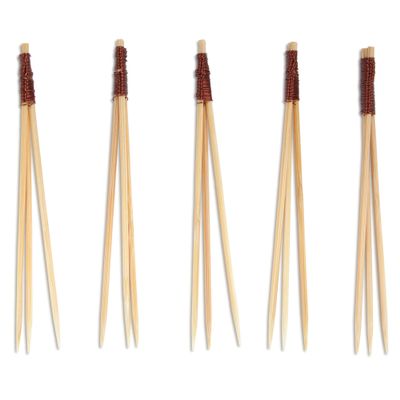 BambooMN - Bamboo Trident Picks - Brown Wire - for CateBrown Events, Holidays, Restaurants or Party Supplies - 3.5" - 1,000 Pieces