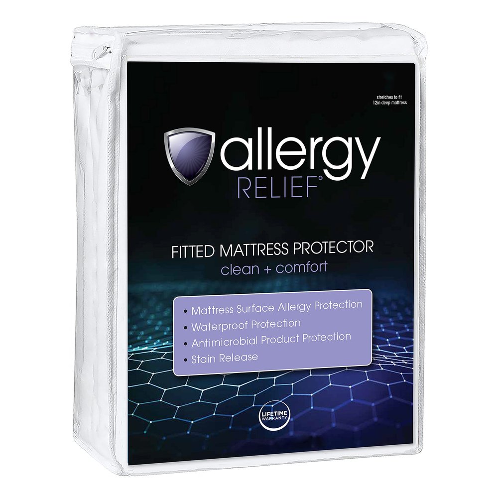 Allergy Relief Circular Knit Fitted Mattress Protector- Queen Size Waterproof Stain Release Soft Top Cover