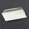 10 7.5" x 5.5" White Rectangle Dessert Plates with Clear Lids - Plastic Serving Trays for Party Platters, Wedding, Catering, Sushi, Appetizer view 1
