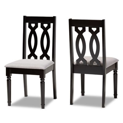 Baxton Studio Cherese Dining Chair and Dining Chair Grey Fabric Upholstered and Dark Brown Finished Wood 2-Piece Dining Chair Set