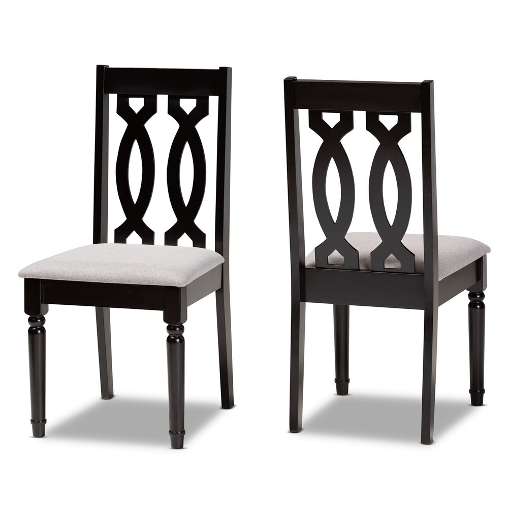Baxton Studio Cherese Dining Chair and Dining Chair Grey Fabric Upholstered and Dark Brown Finished Wood 2-Piece Dining Chair Set