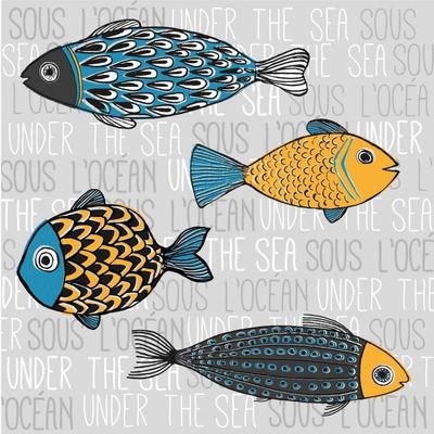 Illustration Of Nautical Fishs by Atelier B Art Studio - 16x16 Art Print Poster