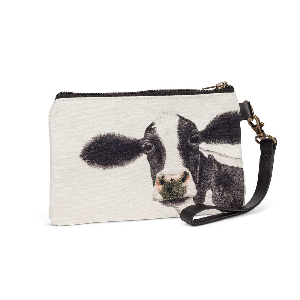 Abbott Collection 96-POUCH-CN-05 Rosa Cow Zip Pouch with Strap, White/Black