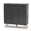 Baxton Studio Kelson Modern and Contemporary Dark Grey and Gold Finished Wood 3-Door Shoe Cabinet view 1